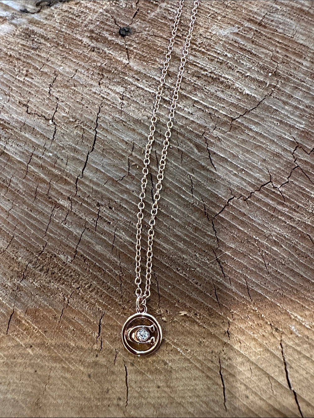 Coach Rose Gold Circle Pendant Necklace with Crystal Accent